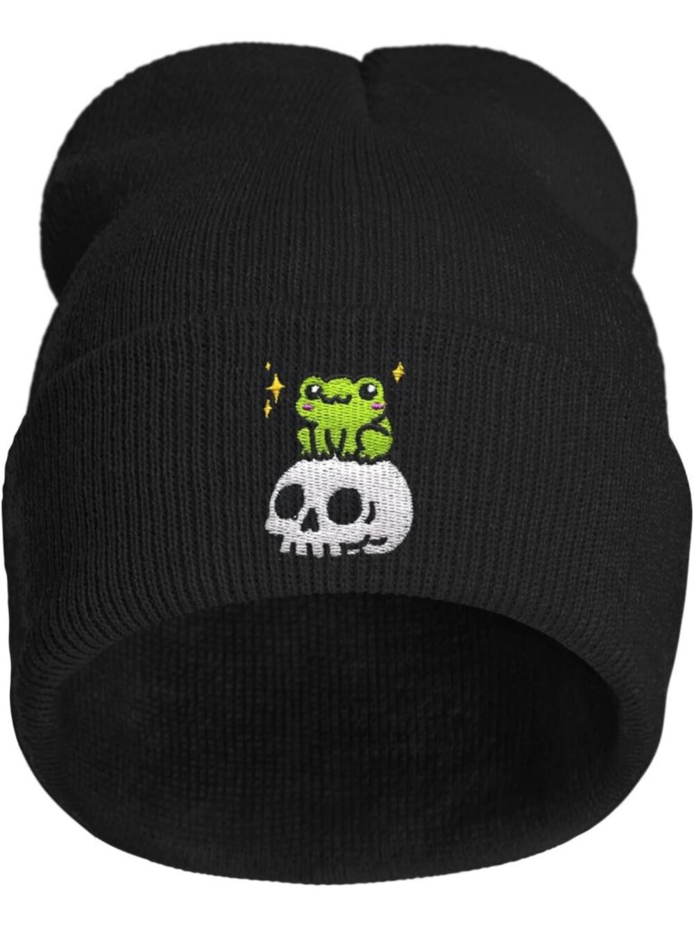 Unisax Black Cute Frog Skeleton Embroidered Beanie Winter Skull Goth Knit Hat